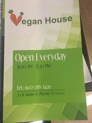 Menu at Vegan House in Phoenix