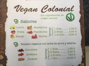vegan options.  at Gelateria Colonial in Colonia Sant Jordi