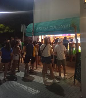 Queue at the ice cream shop at Gelateria Colonial in Colonia Sant Jordi