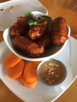 Tempeh wings (teriyaki is vegan)  at The Bee's Knees in Augusta