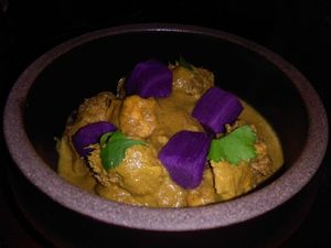 Monkey Head Mushroom Curry. I like the purple sweet potatoes for a color pop! at NAKEDFOOD in Taipei
