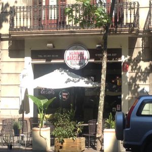 Hummus Barcelona outdoor seating  at Hummus in Barcelona