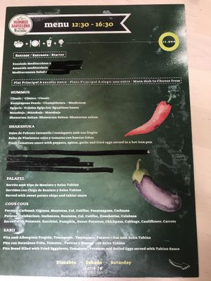 Menu at Hummus in Barcelona