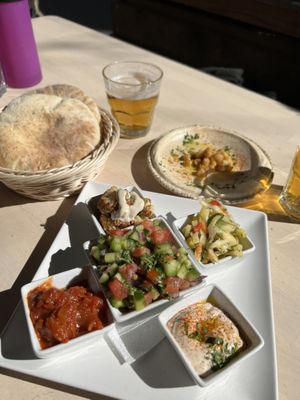 Hummus and mezze plate  at Hummus in Barcelona