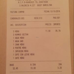 Lunch for 3... so cheap! :) at Hummus in Barcelona