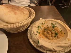  Hummus with pita bread  at Hummus in Barcelona