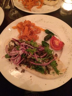 focaccia with seitan  at Hummus in Barcelona