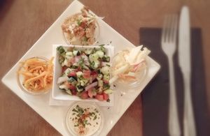 Salad with fresh vegetables at Hummus in Barcelona
