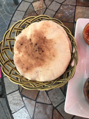 Warm and fluffy pita! at Hummus in Barcelona