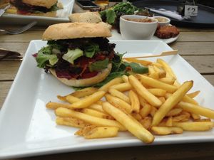 Sweet Butternut and Chickpea Burger at Flying Aubergine Cafe in Southampton