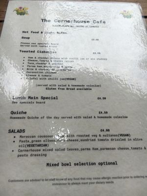 menu  at The Cornerhouse Cafe in Berwick-upon-tweed