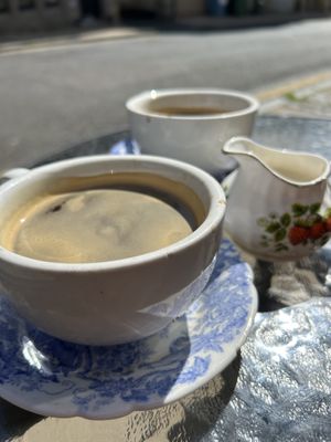 Coffees with oat milk outside   at The Cornerhouse Cafe in Berwick-upon-tweed