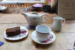Lovely tea and cake (I think this one was sticky ginger cake) at The Cornerhouse Cafe in Berwick-upon-tweed