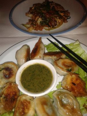 Vegan meal and it's delicious sauce at Pema Thang in Paris