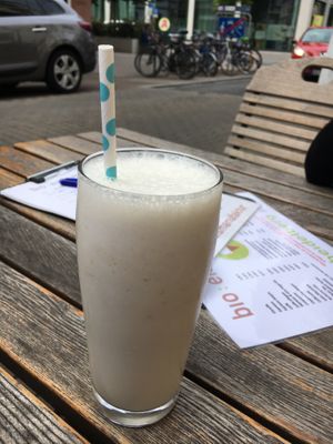 milkshake with almond milk and coconut ice cream at Bio-Eismanufaktur in Heidelberg