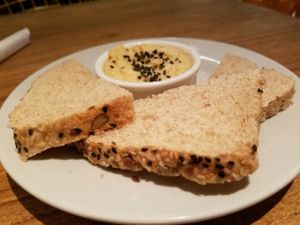 bread with hummus  at VITA - Palermo in Buenos Aires