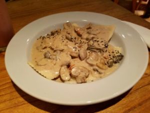 Vegan ravioli with mushrooms and cashew cream sauce at VITA - Palermo in Buenos Aires