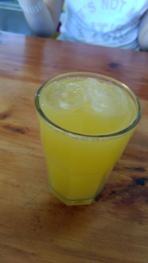jugo de naranja exprimida y jengibre at VITA - Palermo in Buenos Aires