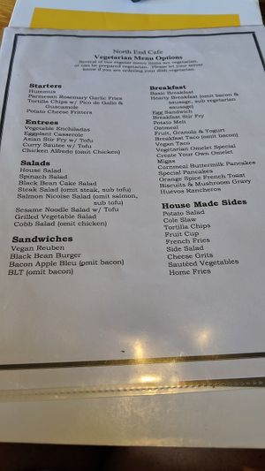 Vegetarian menu at North End Cafe in Louisville