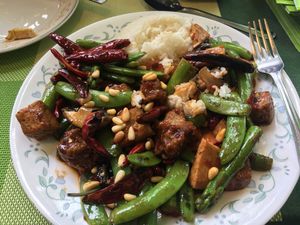 Rice with Kung Pao Tofu  at Peaceful Loft in St Johns