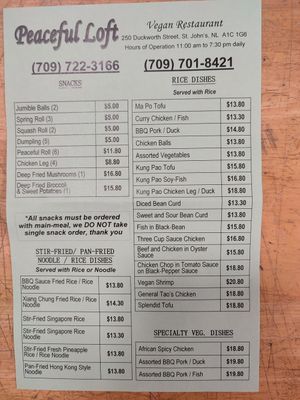 Menu as of Dec 22 2024 at Peaceful Loft in St Johns