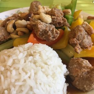 Vegan chickenballs with cashew veggies  at Peaceful Loft in St Johns