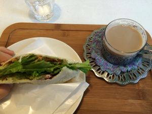 Amazing falafel pita sandwich! at Hachi Cafe in Beppu