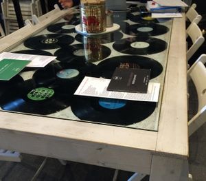 There are two big tables with records at FED by Water in East London