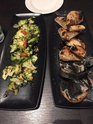 Broccoli starter and garlic bread at FED by Water in East London