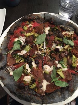 Charcoal pizza  at FED by Water in East London