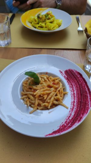 Trofie al pesto estivo & carbonara vegetale at Selezione Naturale in Turin