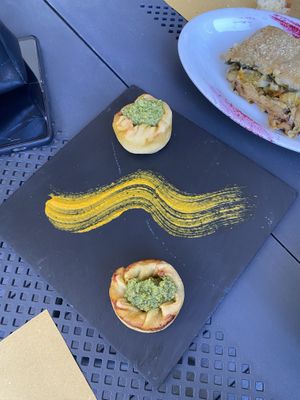 Sformatini di brisè con peperoni cavolo nero e patate con salsa verde   at Selezione Naturale in Turin