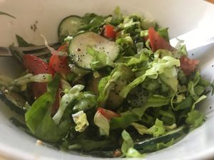 lettuce, tomatoes, cucumber, green olives & chia seeds  at Selezione Naturale in Turin