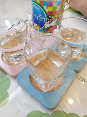 Drinking water at Salada Organic Kitchen in Bangkok