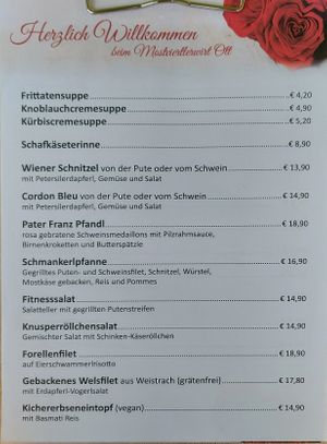 The smaller menu. According to the waitress there's usually a larger menu with a few more vegan options to choose from. at Mostviertlerwirt Ott in Seitenstetten