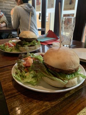 Tofu burger (right), Mushroom burger (left) at The Blackstock in Osaka