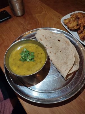 Dal of the day with roti at Ranjit's Kitchen in Glasgow