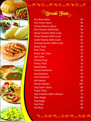 breakfast menu  at Krishna Ji in Haridwar