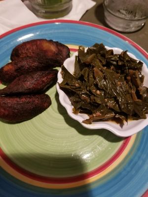 Vegan collards & plantains at Red Stripes Caribbean Cuisine and Lounge in Bluffton