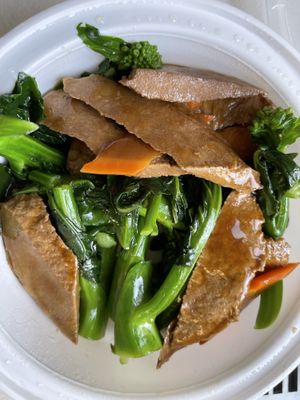 Their vegan steak and broccoli was amazing at Bodhi Kosher Vegetarian Restaurant in New York City