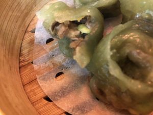 Steamed green jade dumpling (edamame)  at Bodhi Kosher Vegetarian Restaurant in New York City