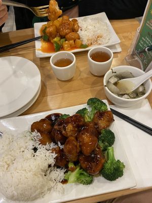 General tsos + sweet n sour chikn  at Bodhi Kosher Vegetarian Restaurant in New York City