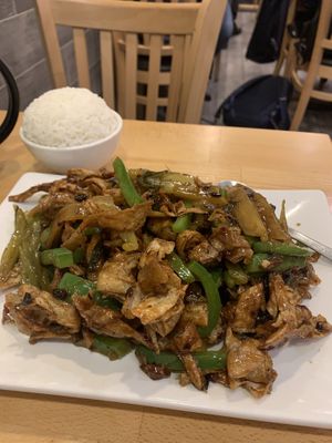 Shredded gluten (crispy seitan) in black bean sauce   at Bodhi Kosher Vegetarian Restaurant in New York City