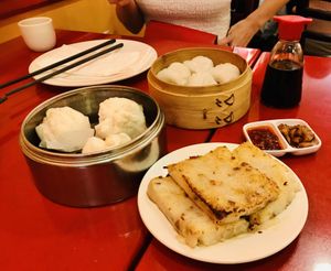 Amazing delicious dumplings and turnip starter   at Bodhi Kosher Vegetarian Restaurant in New York City