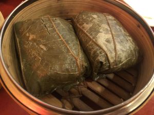 41. Sticky rice in lotus 🪷 leaf   at Bodhi Kosher Vegetarian Restaurant in New York City
