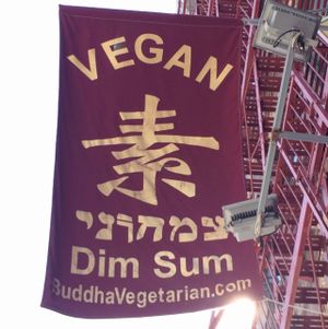 banner outside at Bodhi Kosher Vegetarian Restaurant in New York City