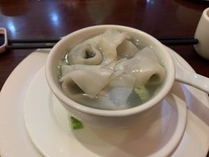 Delicious wonton soup!  at Bodhi Kosher Vegetarian Restaurant in New York City