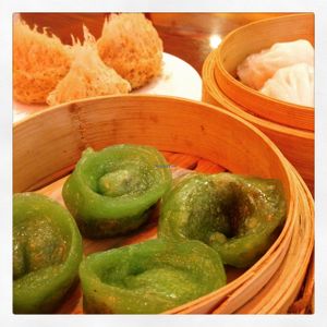 jade dumplings, shrimp dumplings, fried taro at Bodhi Kosher Vegetarian Restaurant in New York City