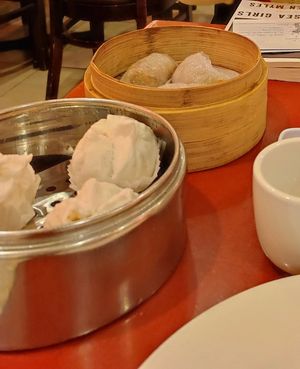 Cha Shui Baos and steamed taro dumplings ($3,95 each) at Bodhi Kosher Vegetarian Restaurant in New York City