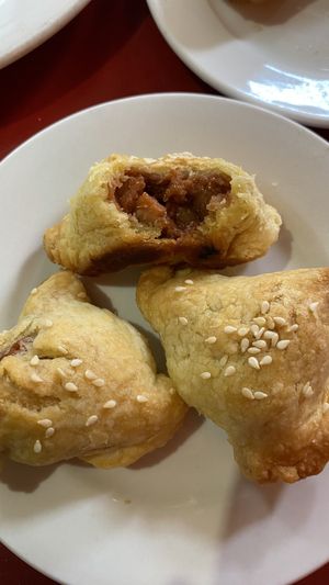 Veg meat pastries  at Bodhi Kosher Vegetarian Restaurant in New York City
